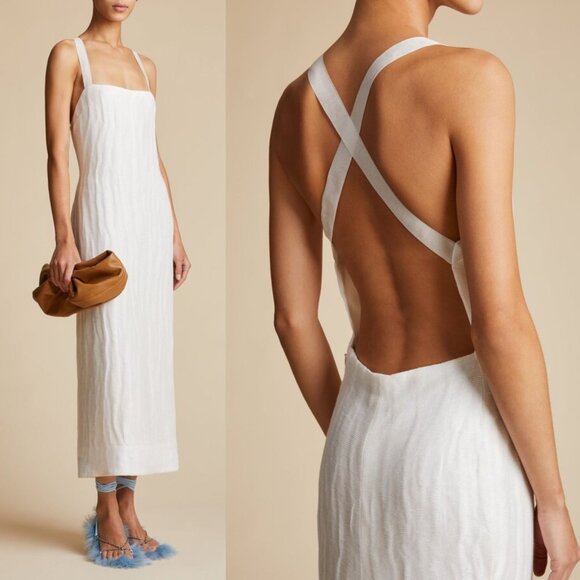 Khaite Fabia White‎ Textured Wavy Plisse Sleeveless Open Back Midi Dress Size 10 - Picture 1 of 14